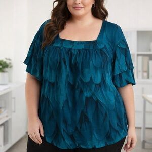 Siddhe Women’s 5XL Blue Abstract Short Sleeve Stretch Top Plus Size